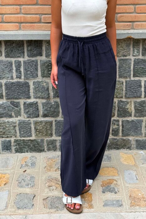 ONE COLOR SIMPLE WOMAN TROUSERS DARK BLUE/BEE - 2