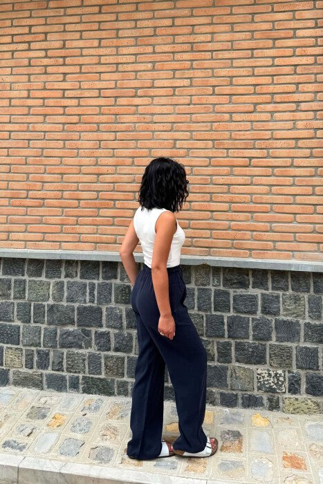 ONE COLOR SIMPLE WOMAN TROUSERS DARK BLUE/BEE - 3