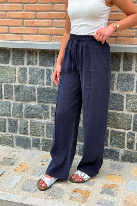ONE COLOR SIMPLE WOMAN TROUSERS DARK BLUE/BEE - 4