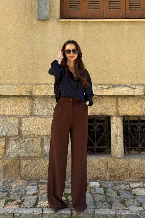 ONE COLOR SIMPLE WOMAN TROUSERS DARK BROWN/KAE - 1