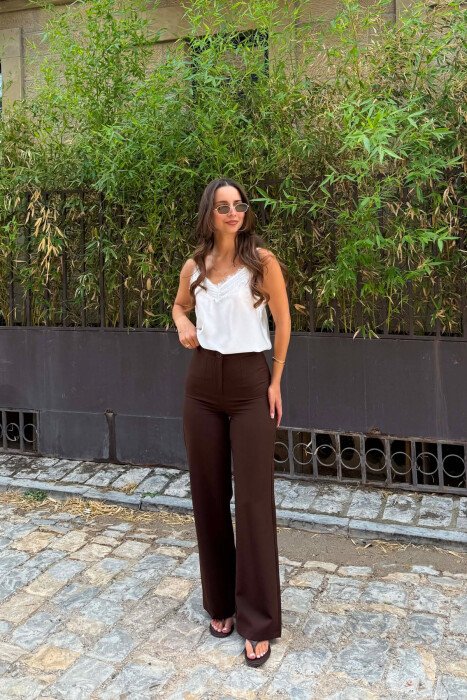 ONE COLOR SIMPLE WOMAN TROUSERS DARK BROWN/KAFE ERRET - 3