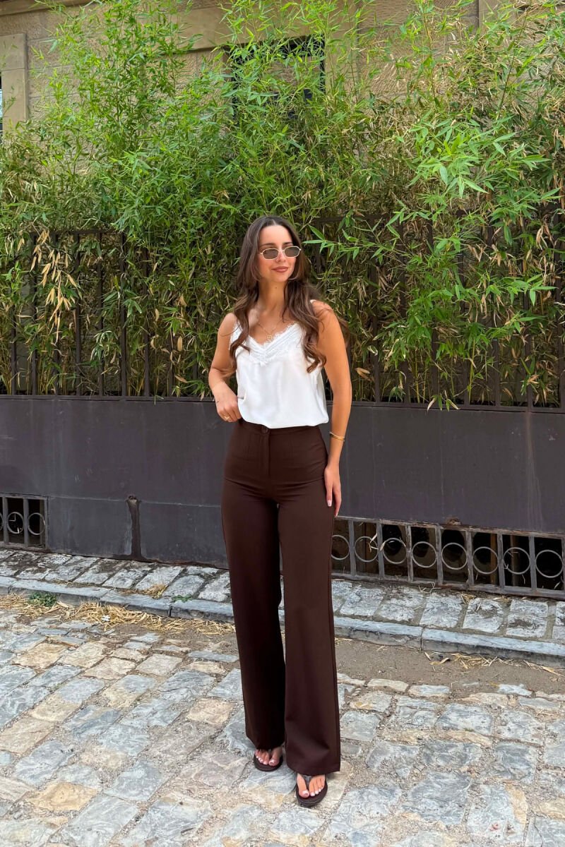 ONE COLOR SIMPLE WOMAN TROUSERS DARK BROWN/KAFE ERRET - 3