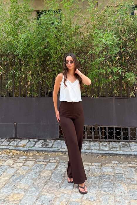 ONE COLOR SIMPLE WOMAN TROUSERS DARK BROWN/KAFE ERRET - 5