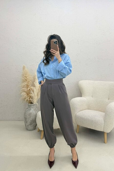 ONE COLOR SIMPLE WOMAN TROUSERS DARK GREY/GEE - KLAUDIO FASHION