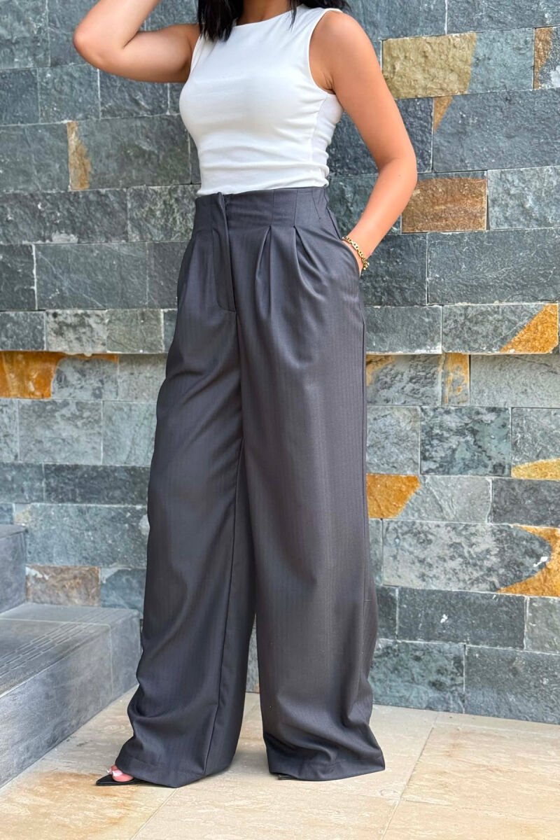 ONE COLOR SIMPLE WOMAN TROUSERS DARK GREY/GEE - 2