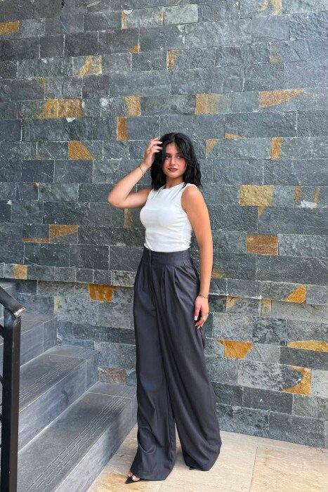 ONE COLOR SIMPLE WOMAN TROUSERS DARK GREY/GEE - 3
