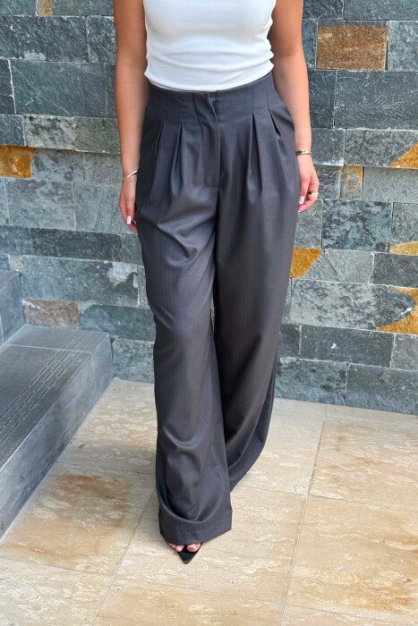 ONE COLOR SIMPLE WOMAN TROUSERS DARK GREY/GEE - 4