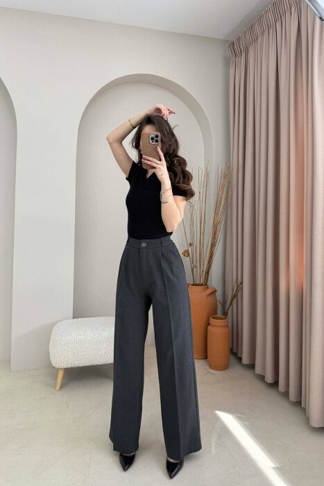 ONE COLOR SIMPLE WOMAN TROUSERS DARK GREY/GEE - KLAUDIO FASHION