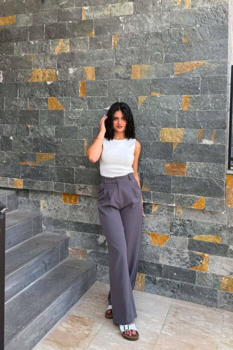 ONE COLOR SIMPLE WOMAN TROUSERS DARK GREY/GEE - KLAUDIO FASHION