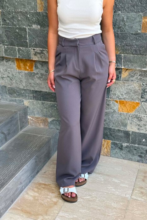 ONE COLOR SIMPLE WOMAN TROUSERS DARK GREY/GEE - 2