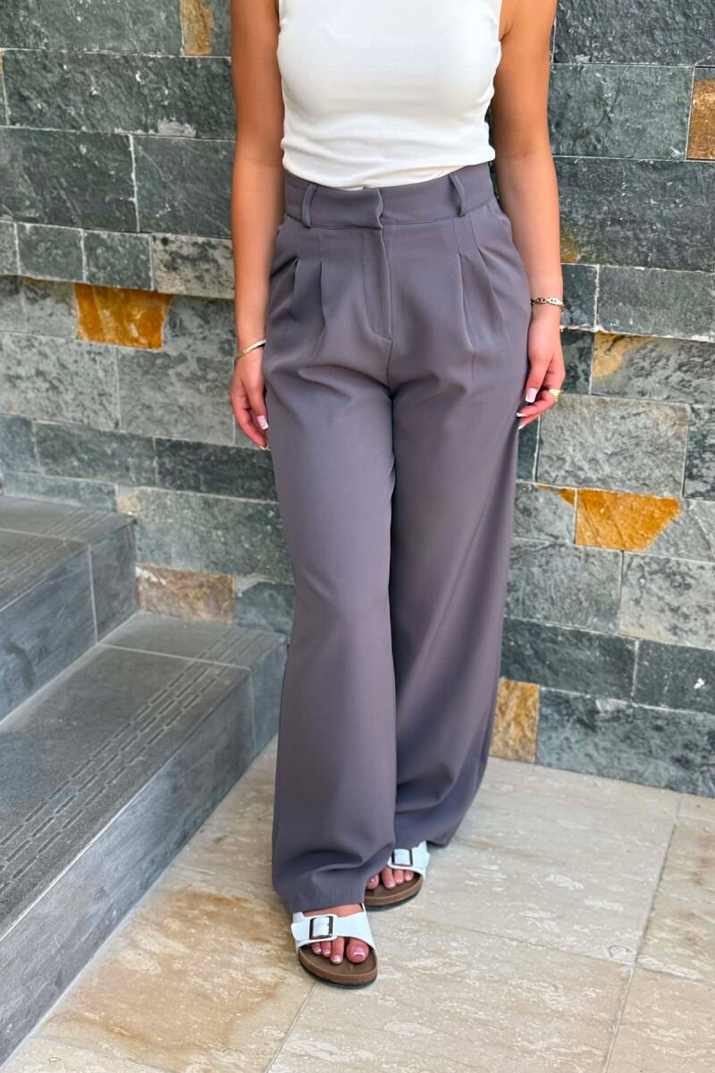 ONE COLOR SIMPLE WOMAN TROUSERS DARK GREY/GEE - 2