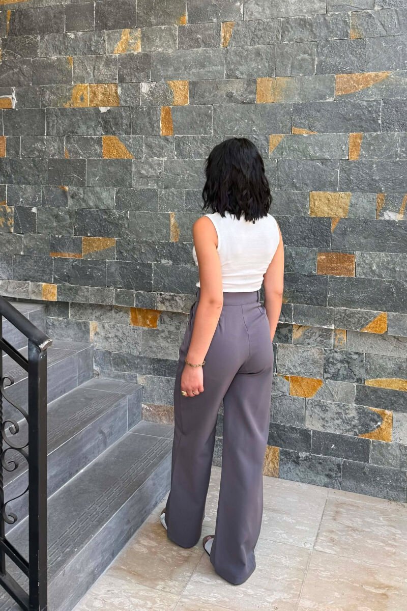 ONE COLOR SIMPLE WOMAN TROUSERS DARK GREY/GEE - 3