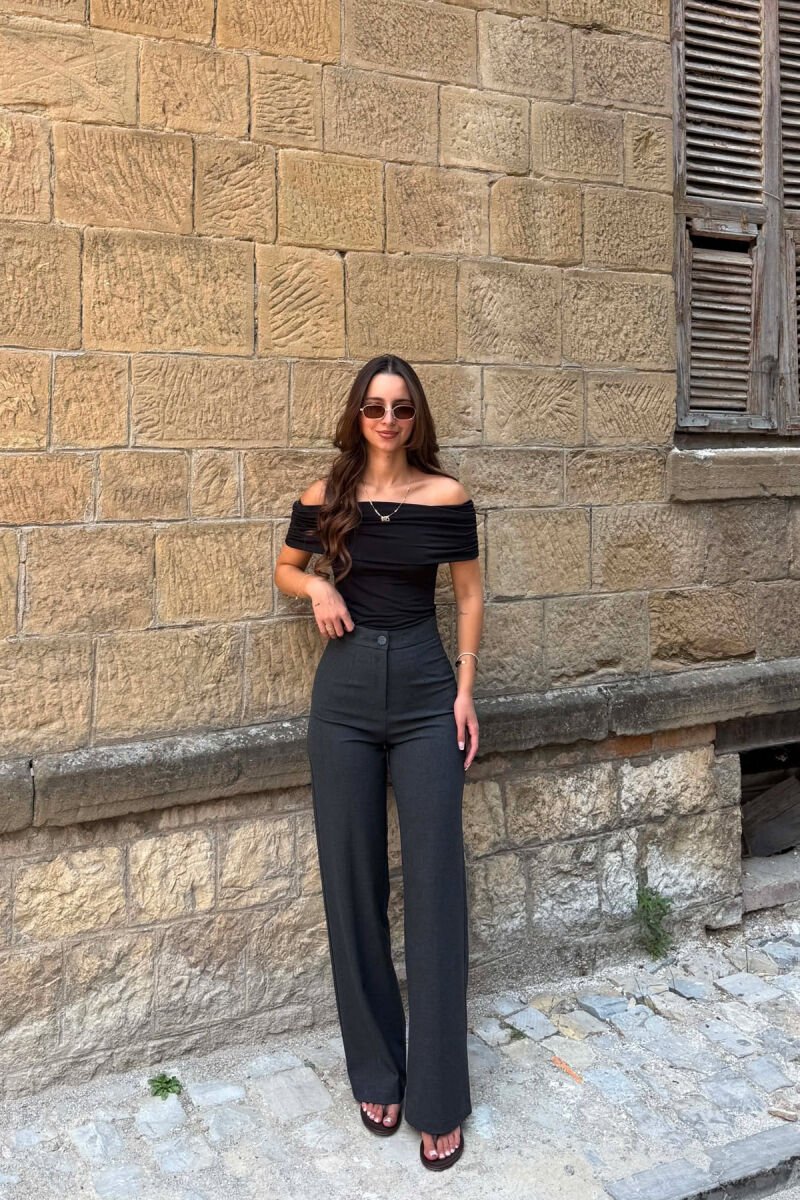 ONE COLOR SIMPLE WOMAN TROUSERS DARK GREY/GEE - 3