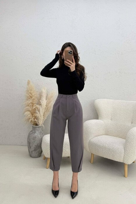 ONE COLOR SIMPLE WOMAN TROUSERS DARK GREY/GEE - KLAUDIO FASHION