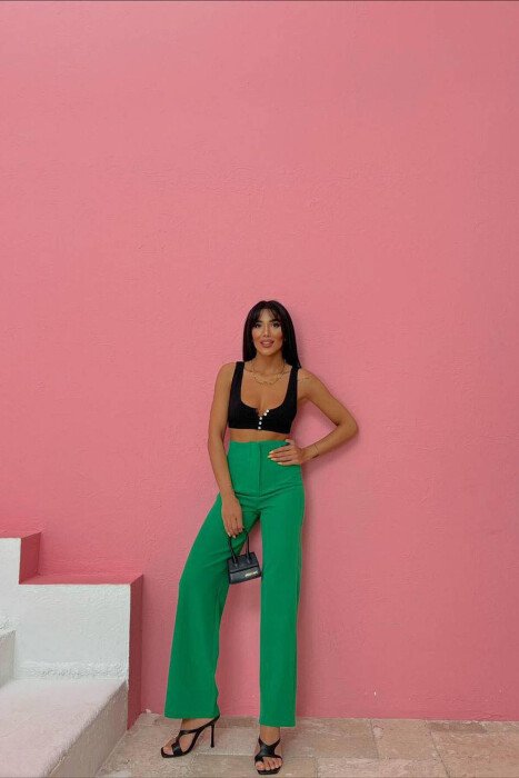 ONE COLOR SIMPLE WOMAN TROUSERS GREEN/JESHILE - KLAUDIO FASHION
