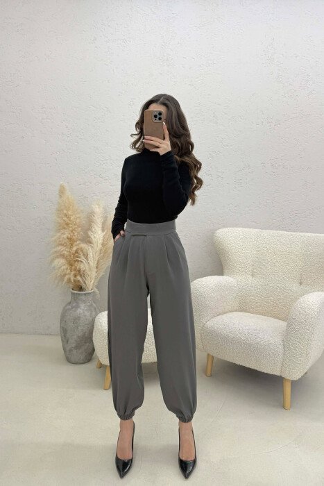 PANTALLONA TE THJESHTA NJE NGJYRESHE PER FEMRA NE NGJYRE GRI HIRI - KLAUDIO FASHION