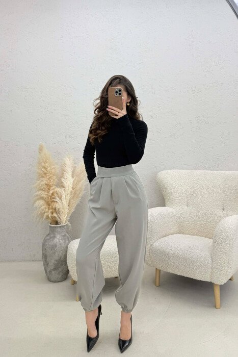 ONE COLOR SIMPLE WOMAN TROUSERS GREY/GRI - KLAUDIO FASHION