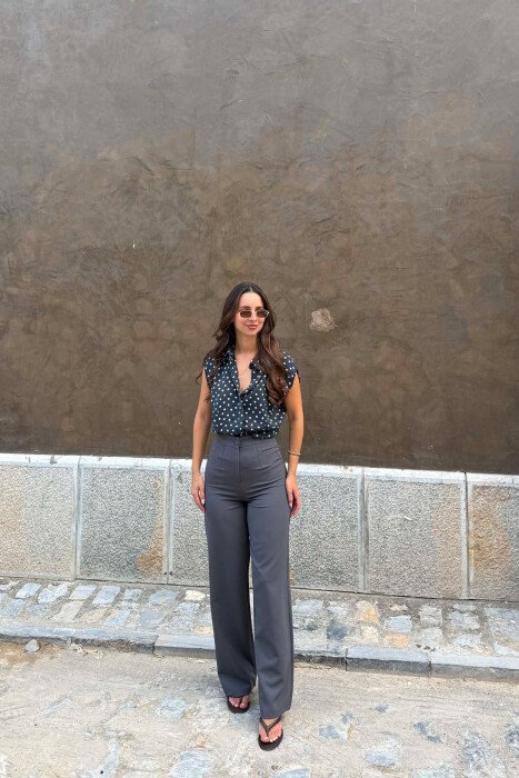 ONE COLOR SIMPLE WOMAN TROUSERS GREY/GRI - KLAUDIO FASHION