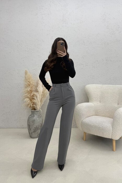 ONE COLOR SIMPLE WOMAN TROUSERS GREY/GRI - 3
