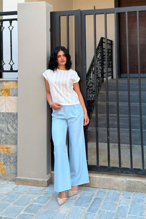ONE COLOR SIMPLE WOMAN TROUSERS LIGHTBLUE/BZ - KLAUDIO FASHION