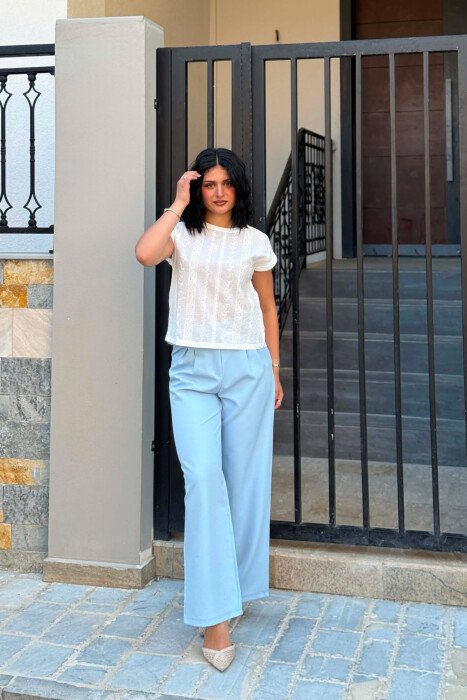 ONE COLOR SIMPLE WOMAN TROUSERS LIGHTBLUE/BZ - 2