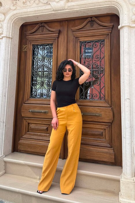 ONE COLOR SIMPLE WOMAN TROUSERS MUSTARD/MUSTARDE - KLAUDIO FASHION