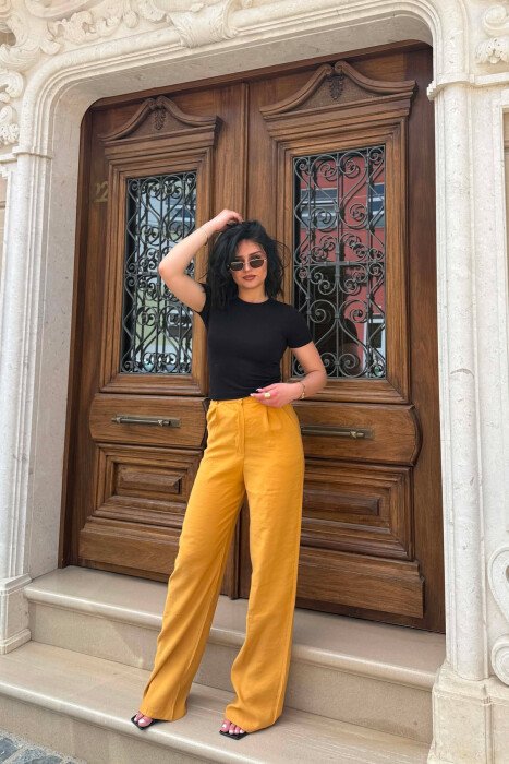 ONE COLOR SIMPLE WOMAN TROUSERS MUSTARD/MUSTARDE - 2