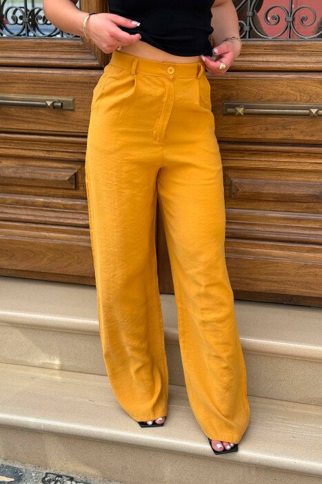 ONE COLOR SIMPLE WOMAN TROUSERS MUSTARD/MUSTARDE - 4
