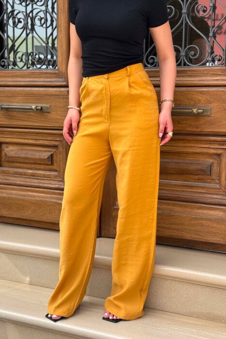 ONE COLOR SIMPLE WOMAN TROUSERS MUSTARD/MUSTARDE - 5
