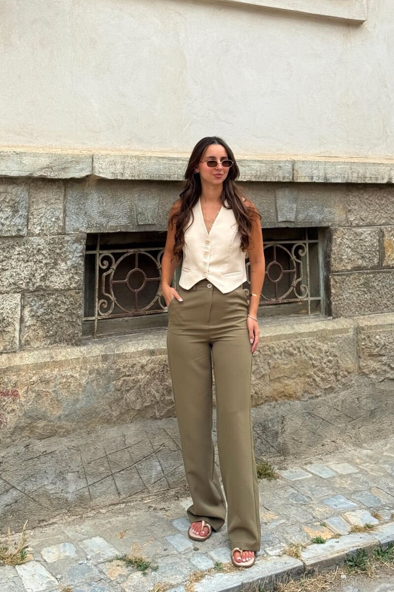 ONE COLOR SIMPLE WOMAN TROUSERS OLIVE/ULLI - 1