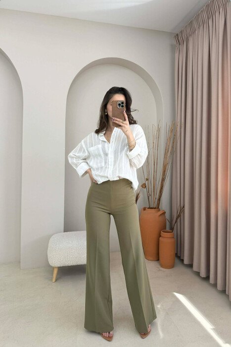 ONE COLOR SIMPLE WOMAN TROUSERS OLIVE/ULLI - 1
