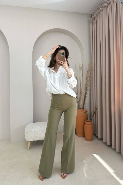 ONE COLOR SIMPLE WOMAN TROUSERS OLIVE/ULLI - 2