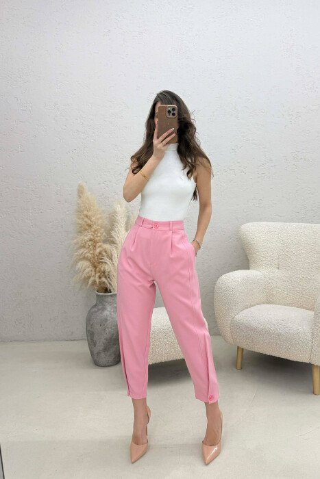 ONE COLOR SIMPLE WOMAN TROUSERS PINK/ROZE - 4