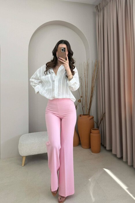 ONE COLOR SIMPLE WOMAN TROUSERS PINK/ROZE - 1