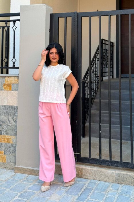 ONE COLOR SIMPLE WOMAN TROUSERS PINK/ROZE - 1