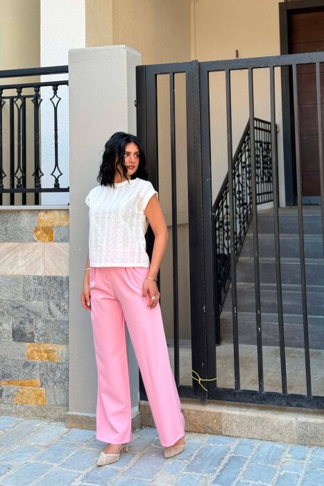 ONE COLOR SIMPLE WOMAN TROUSERS PINK/ROZE - 4