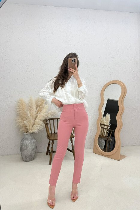 ONE COLOR SIMPLE WOMAN TROUSERS POWDER/PUDER - KLAUDIO FASHION
