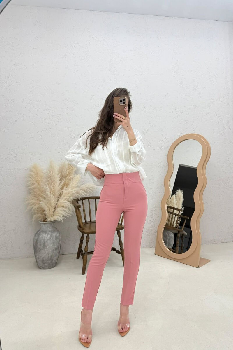 ONE COLOR SIMPLE WOMAN TROUSERS POWDER/PUDER - 1