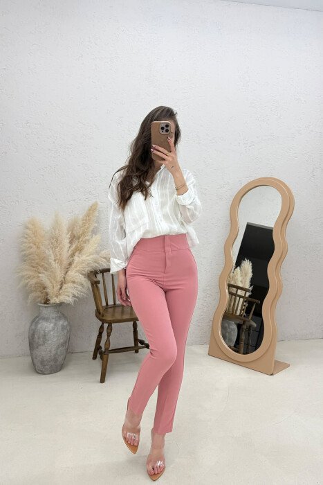 ONE COLOR SIMPLE WOMAN TROUSERS POWDER/PUDER - 2