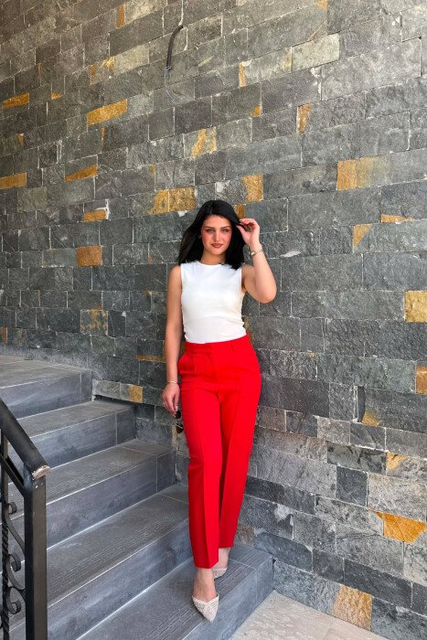 ONE COLOR SIMPLE WOMAN TROUSERS RED/E KUQE - 3
