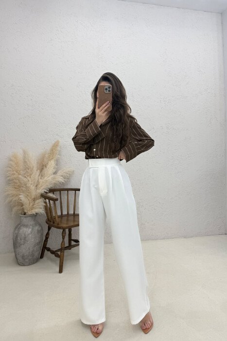 ONE COLOR SIMPLE WOMAN TROUSERS WHITE-E BARDHE - KLAUDIO FASHION