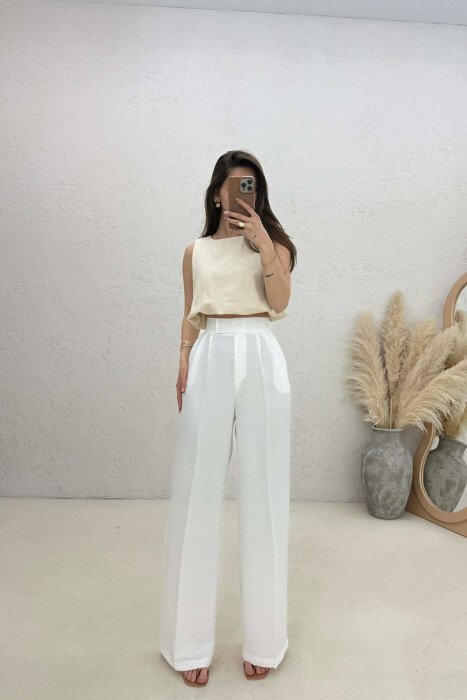 ONE COLOR SIMPLE WOMAN TROUSERS WHITE-E BARDHE - KLAUDIO FASHION