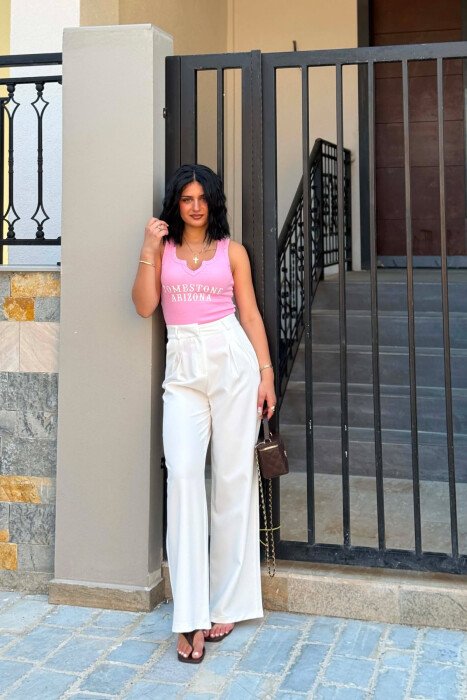 ONE COLOR SIMPLE WOMAN TROUSERS WHITE-E BARDHE - KLAUDIO FASHION
