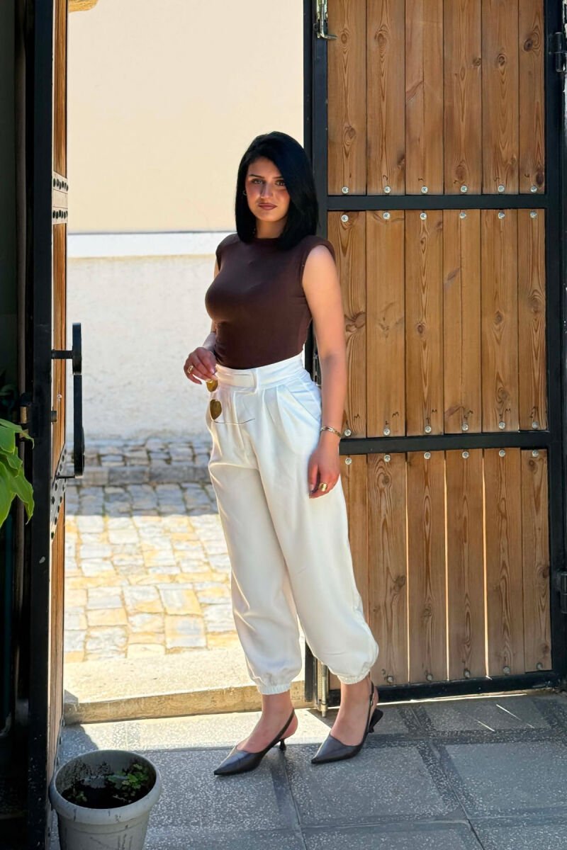 ONE COLOR SIMPLE WOMAN TROUSERS WHITE-E BARDHE - 2