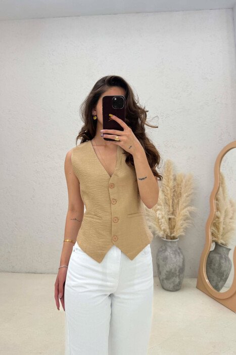 ONE COLOR SIMPLE WOMAN VEST BEIGE/BEZHE - KLAUDIO FASHION