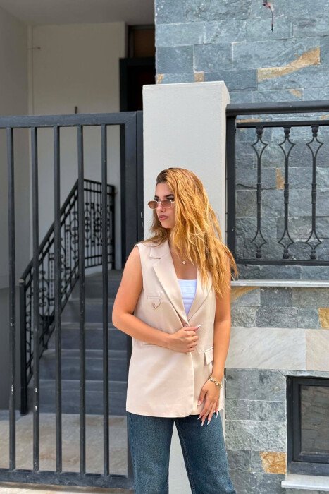 ONE COLOR SIMPLE WOMAN VEST BEIGE/BEZHE - 4