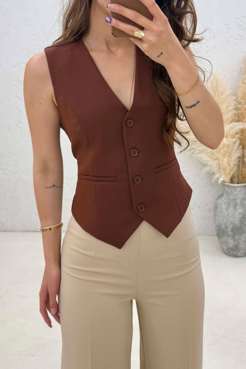 ONE COLOR SIMPLE WOMAN VEST BROWN/KAFE - 2