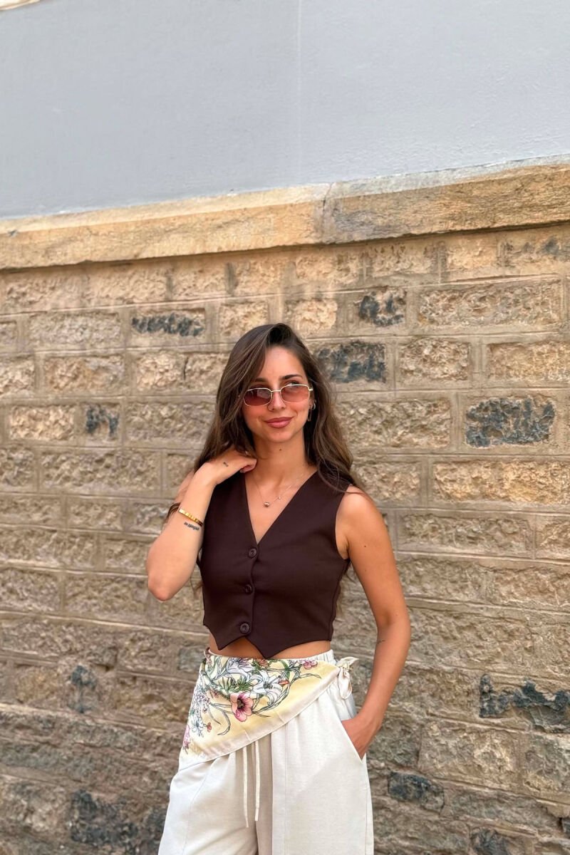 ONE COLOR SIMPLE WOMAN VEST BROWN/KAFE - 1