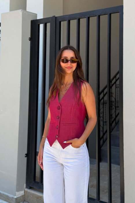 ONE COLOR SIMPLE WOMAN VEST BURGUNDY/VISHNJE - KLAUDIO FASHION