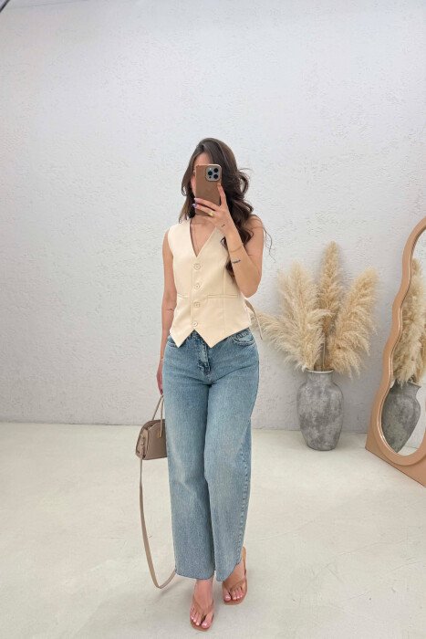 ONE COLOR SIMPLE WOMAN VEST CREAM/KREM - 3